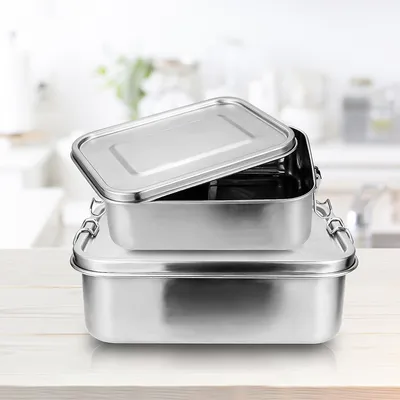 Immagine prodotto di Fiqops Lunchbox Lunchbox in acciaio inox a prova di perdite, divisorio rimovibile, scatole per il pranzo facili da pulire, bento box robusto e senza plastica, 800ml+1400ml