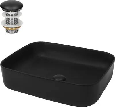 Obrázek produktu pro LuxeBath umyvadlo Umyvadlo na desku Square, 51x40,5x13,5 cm, černá matná, z keramiky, včetně odtokové soupravy bez přepadu