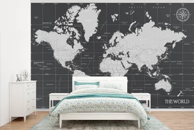 Produktbild von Weltkarte Wandtapete Schwarz Weiß Welt Breite 345 cm x Höhe 220 cm