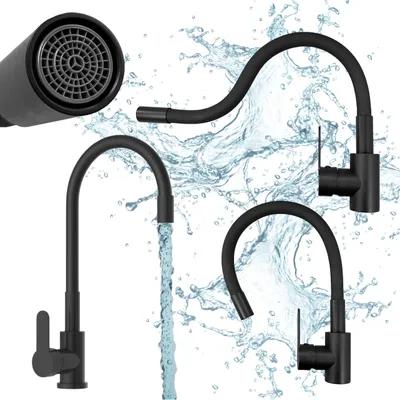 Produktbild von Küchenarmatur - Hochdruck Einhebelmischer - Flexibler 360° Auslauf - Stahl - Schwarz - Höhe 40,1 cm - Anschluss 3/8 Zoll, MODERNO FLEX