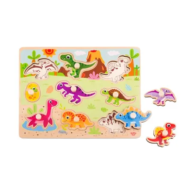 Obrázok produktu pre Hračka Montessori Drevené puzzle Dinosaury Tvary