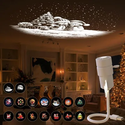 Produktbild von Weihnachtsprojektor 2-in-1 – Nachtlicht mit 16 Weihnachtsmotiven, USB