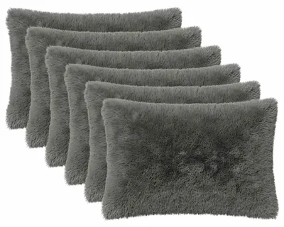 Image de vidaXL, housses de coussin, 6 pièces, HEERLEN, gris clair, 30 x 50 cm, en polaire