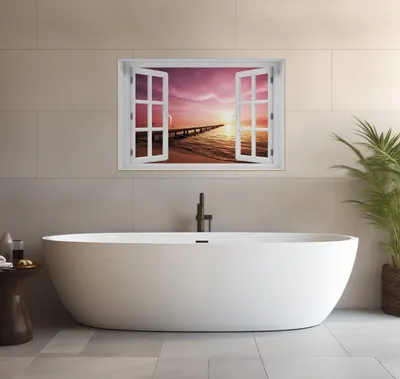 Produktbild von Wallario wasserfestes Poster selbstklebend 91,50 x 61 cm, Auf dem Weg zur Sonne  Steg am Meer, Badezimmerposter Spritzschutz mit Hochglanzoberfläche in Glasoptik