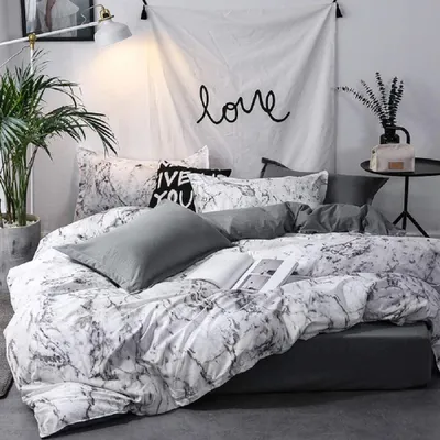 Produktbild von Bettwäsche Marmor Optik 135*200 cm Weiß Grau Marmor Muster 3 Teilig Anthrazit Graue Bettbezug Set Bettdeckenbezug Doppelbett mit Reißverschluss Zweiseitig Gedruckt für Männer und Frauen