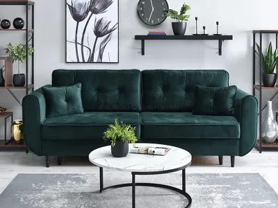 Zdjęcie produktu dla Sofa rozkładana LALESKA - ciemnozielony / czarny