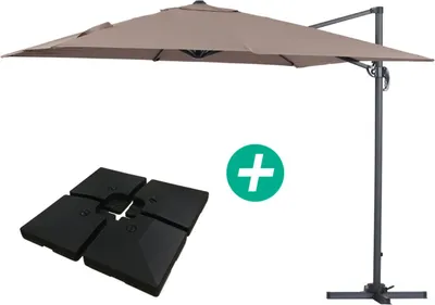 Image de Parasol jardin déporté Alu "Sun 3" - Carré - 3 x 3 m - Taupe - Dalles incluses