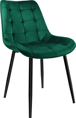 A dark green velvet chair with black legs against a white background.