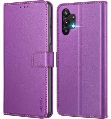Immagine prodotto di Custodia in pelle viola per Samsung Galaxy A13 4G, con scomparti per carte e chiusura magnetica