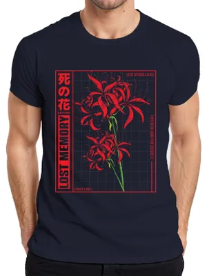 Produktbild von Rote Spinnenlilie LOST MEMORY japanische Blume Anime Otaku Herren T-Shirt, Navy, M
