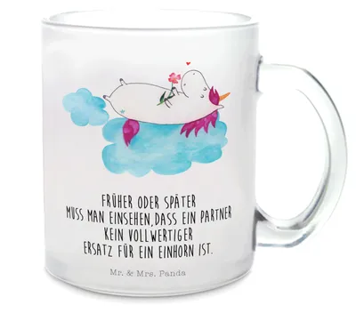 Produktbild von Mr. & Mrs. Panda Haferl Einhorn Verliebt - Transparent - Geschenk, Tee Tasse, Freundin, Teetasse, Unicorn, Häferl, Liebe, Einhörner, Pott, Trinkglas