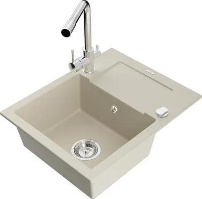 Image de Mexen Enzo Évier en granit 1 bac avec égouttoir et mélangeur Duero, Beige - 6506-69-671600-00