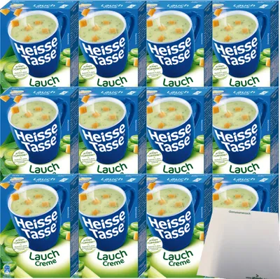 Produktbild von Erasco Heisse Tasse Lauch Creme Suppe 12er Pack (36 Beutel a 17,66g) + usy Block