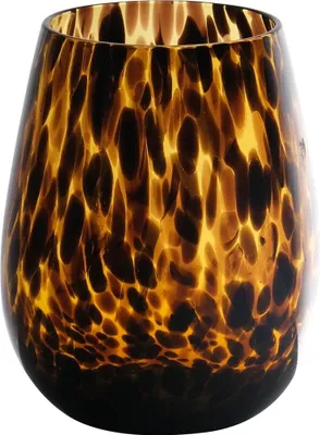 Produktbild von INNA-Glas Bauchiges Teelichtglas Russell, Leopardenmuster, braun-klar, 12 cm, Ø 9 cm - Teelichthalter mit Muster