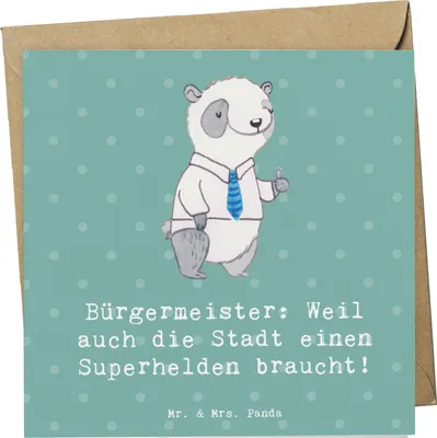 Produktbild von Mr. & Mrs. Panda Grußkarte Bürgermeister Superheld - Meeresbrise - Geschenk, faltkarte, Motivation, Berufsliebe, kreative Geschenke, Klappkarte, doppelkarte, anlasskarte