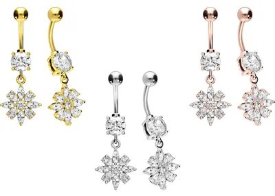 Produktbild von Bauchnabelpiercing Chirurgenstahl Bananabell mit Brass-Design KRISTALLBLUME