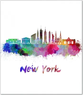 Produktbild von Wallario Herdabdeckplatte aus Glas, Größe 52 x 60 cm 1-teilig, Motiv Städte als Aquarell - Skyline von New York