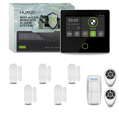 Produktbild von HUXGO Funk Alarmanlage Haus WLAN & GSM 4G Set 1x Bewegungsmelder, 5x Türsensor, TUYA App HXA502 B