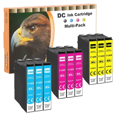 Productafbeelding van D&C Printerpatronen, compatibel met Epson 13, 13XL, geschikt voor Epson WF7015, 7525, 3540, SX420W, BX320FW, SX620FW, BX/SX525WD, BX625FWD, BX305FW, B42WD, BX925FWD, BX635FWD, BX535WD, SX435/440W, BX630FW (verpakking van 9 stuks)