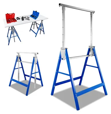 Produktbild von Gerüstbock Arbeitsbock, 2er Set Klappbock 7-fach Höhenverstellbar 80-130 cm, Stabiler Gerüstbock Tragkraft 200 kg, Metall Gestelle Unterstellbock, Blau