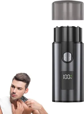 Immagine prodotto di Rasoi elettrico compatto, portatile, display LCD, ricaricabile tramite USB, per uso a secco e a umido, testina rotante, ideale per l'uso quotidiano, rasoio da viaggio