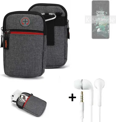Produktbild von K-S-Trade Gürteltaasche + Kopfhörer kompatibel mit OnePlus Ace Pro Handy Tasche Holster Schutz Hülle Handy Hülle grau Zusatzfächer 1x