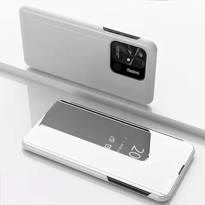 Image de Coque de protection pour téléphone Xiaomi Redmi 10C, étui avec porte-cartes, couleur : argent