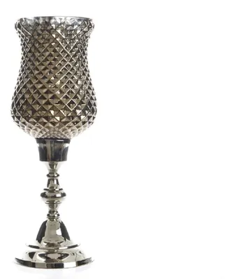 Produktbild von Windlicht Pokal Glas Alu Fuß antik H 36 cm