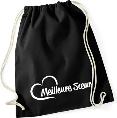 Produktbild von Huuraa Turnbeutel Meilleure Sœur Cœur 12 Liter Black Baumwolle Rucksack Geschenkidee