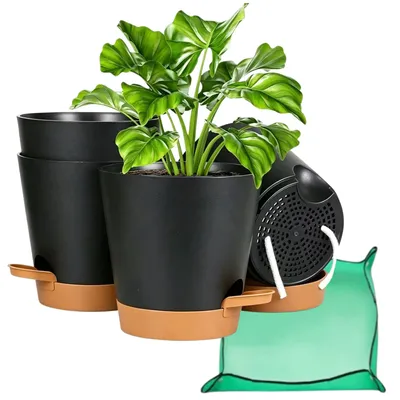 Imagen del producto de Macetas de autorriego, de 15,3 cm, juego de 4 unidades, para plantas de interior y de balcón