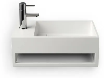 Image de Lave-mains suspendu Blanc MONA G - Vasque rectangulaire en Solid Surface 50 cm - Lavabo mural design salle de bain moderne