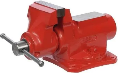 A red vise is shown against a white background.