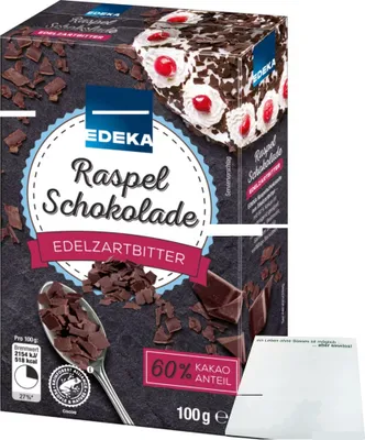Produktbild von Edeka Raspelschokolade Edel-Bitter 60% (100g Packung) + usy Block