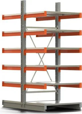 Produktbild von Doppelseitiges Kragarmregal, Grundregal, mit Stahlfachböden, 2.500 x 1.000 x 1.720 mm (HxBxT), Nutztiefe 800 mm, Kragarmlast 550 kg, KARL basic