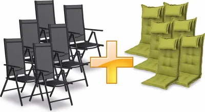 A collage showing a set of chairs and chair cushions.