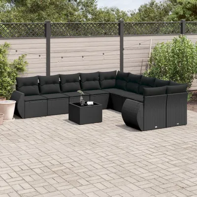 Produktbild von 11-tlg. Garten-Sofagarnitur mit Kissen Schwarz Poly Rattan 3221914
