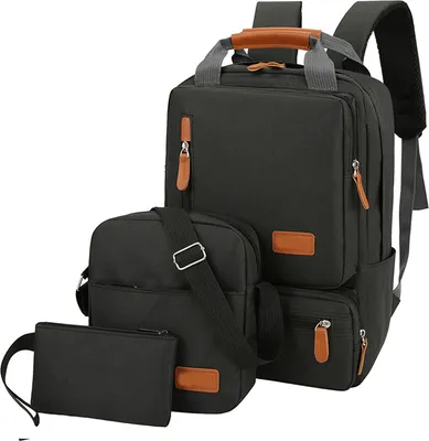 Zdjęcie produktu dla Plecak outdoorowy, torba na laptopa, plecak, zestaw plecaków, 1* plecak + 1* torba + 1* mała torba, odpowiedni dla komputerów poniżej 14,5 cala, czarny