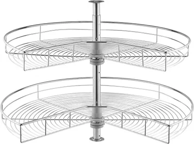 Obrázok produktu pre 2-úrovňový rohový organizér Lazy Susan - chrómový v tvare obličiek - otočný 80 cm - systém na uskladnenie a organizáciu - kuchynské pomôcky