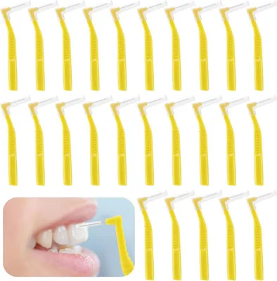 Image de Prasacco 25 pièces brosses interdentaires 0,6 mm jaune forme L nettoyage des dents soins buccaux