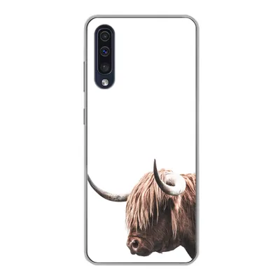 Produktbild von MuchoWow® Handyhülle Schutzhülle Hülle für Samsung Galaxy A30s Schottischer Highlander - Kopf - Weiß Silikon Softcase Handy Hülle - Karteninhaber