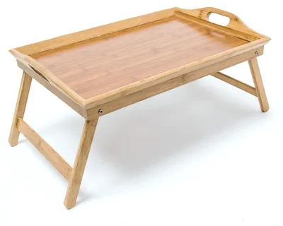 Productafbeelding van Relaxdays Bamboe bedtafel, inklapbaar, met handgrepen, voor ontbijt en service, nachtkastje, HBT: 25 x 52 x 33 cm, naturel