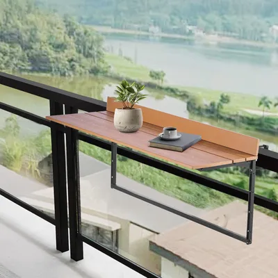 Image de Table de balcon suspendue VEVOR, 1000 x 345 mm, table de balcon suspendue pliante, table pliante pour balustrade extérieure, réglable sur 5 niveaux, convient aux balustrades de 1 à 5,3 pouces