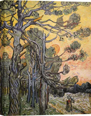 Produktbild von Kunstdruck auf Leinwand - Vincent van Gogh, Kiefern bei Sonnenuntergang - Größe 50x70 cm