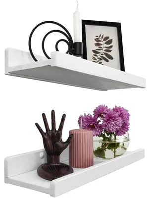 Produktbild von Handgefertigtes Wandregal, weiß, 40 cm, Holzregal, 2er-Set, Hängeregal, Wandregal, modernes Wandregal, schmales Fotoregal für Badezimmer, Wohnzimmer, Küche, Schlafzimmer