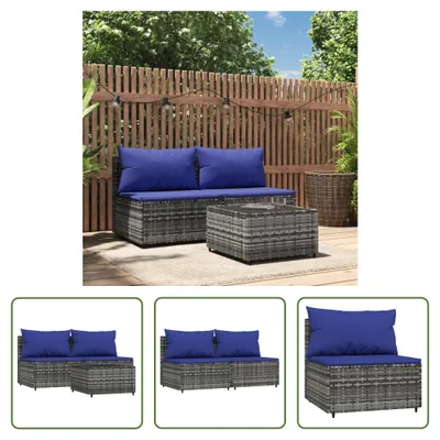 Produktbild von The Living Store 3-tlg. Garten-Lounge-Set mit Kissen Grau Poly Rattan