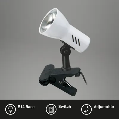 Immagine prodotto di Lampada a morsetto Lampada a morsetto 1xE14 orientabile Interruttore a cordicella Metallo bianco Briloner