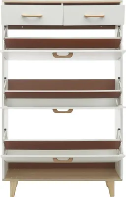 Image de Armoire à chaussures moderne - Étagère à chaussures - 2 tiroirs - 3 portes rabattables - Capacité pour environ 15 paires de chaussures - Dimensions : 80 x 24 x 135 cm - Blanc