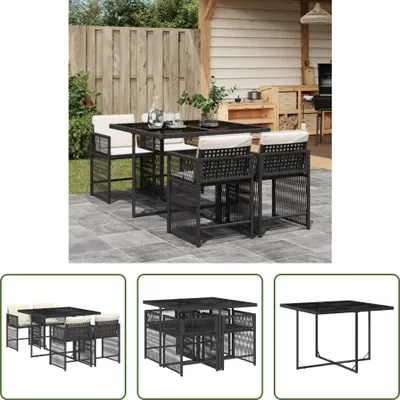 Produktbild von The Living Store 5-tlg. Garten-Essgruppe mit Kissen Schwarz Poly Rattan