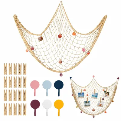 Wanddeko-Fischernetz 200x100 cm mit 20 Clips & 6 Haken
