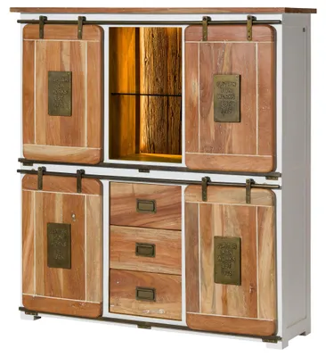 Produktbild von MASSIVMOEBEL24 Highboard Mango / Altholz 150x45x160 weiß lackiert RAILWAY LUX #520